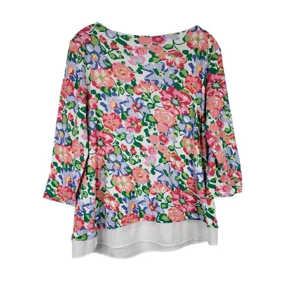 Talbots Top Shirt Women's Large Multicolor Floral 3/4 Sleeve Layered Stretch - Picture 3 of 8